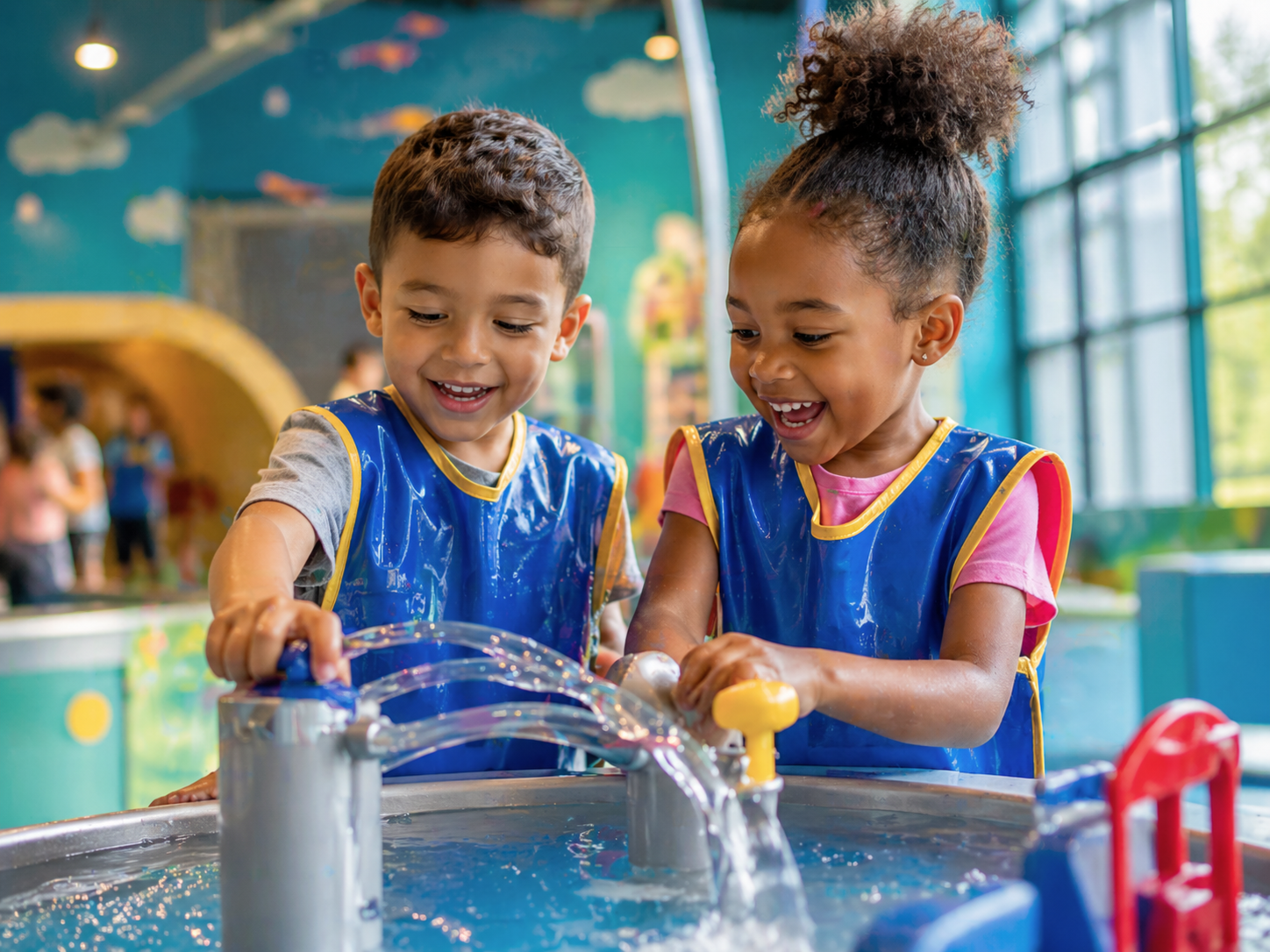 Families exploring a children’s museum exhibit