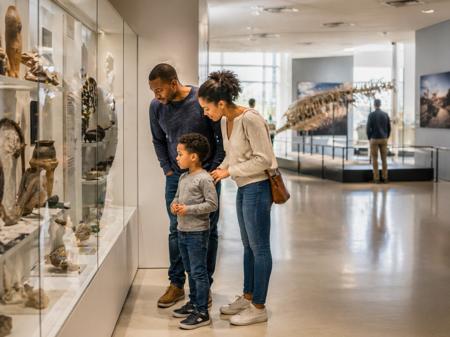 Visitors walking through a museum gallery