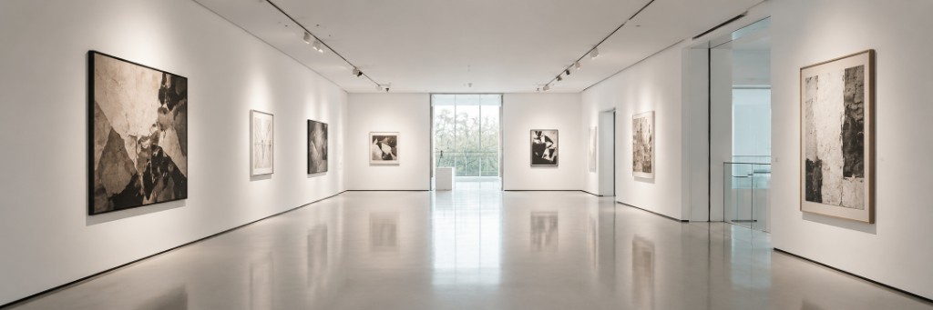 Visitors walking through a museum gallery